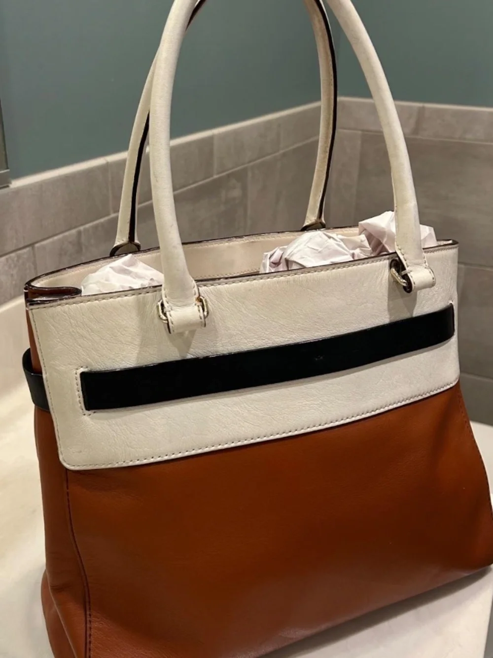 Kate Spade Bourbon Street Jennie leather satchel cognac black cream